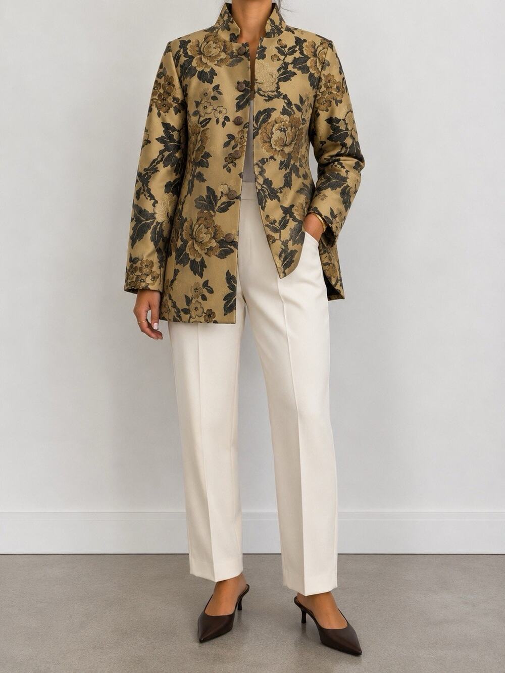 Nina Mclemore Jacket Floral Jacquard Brocad Designer Blazer 17152 Women's Size 8
